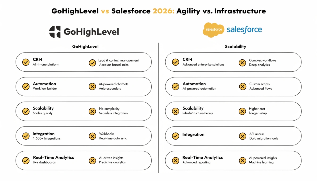 GoHighLevel vs Salesforce 2026: Agility vs. Infrastructure